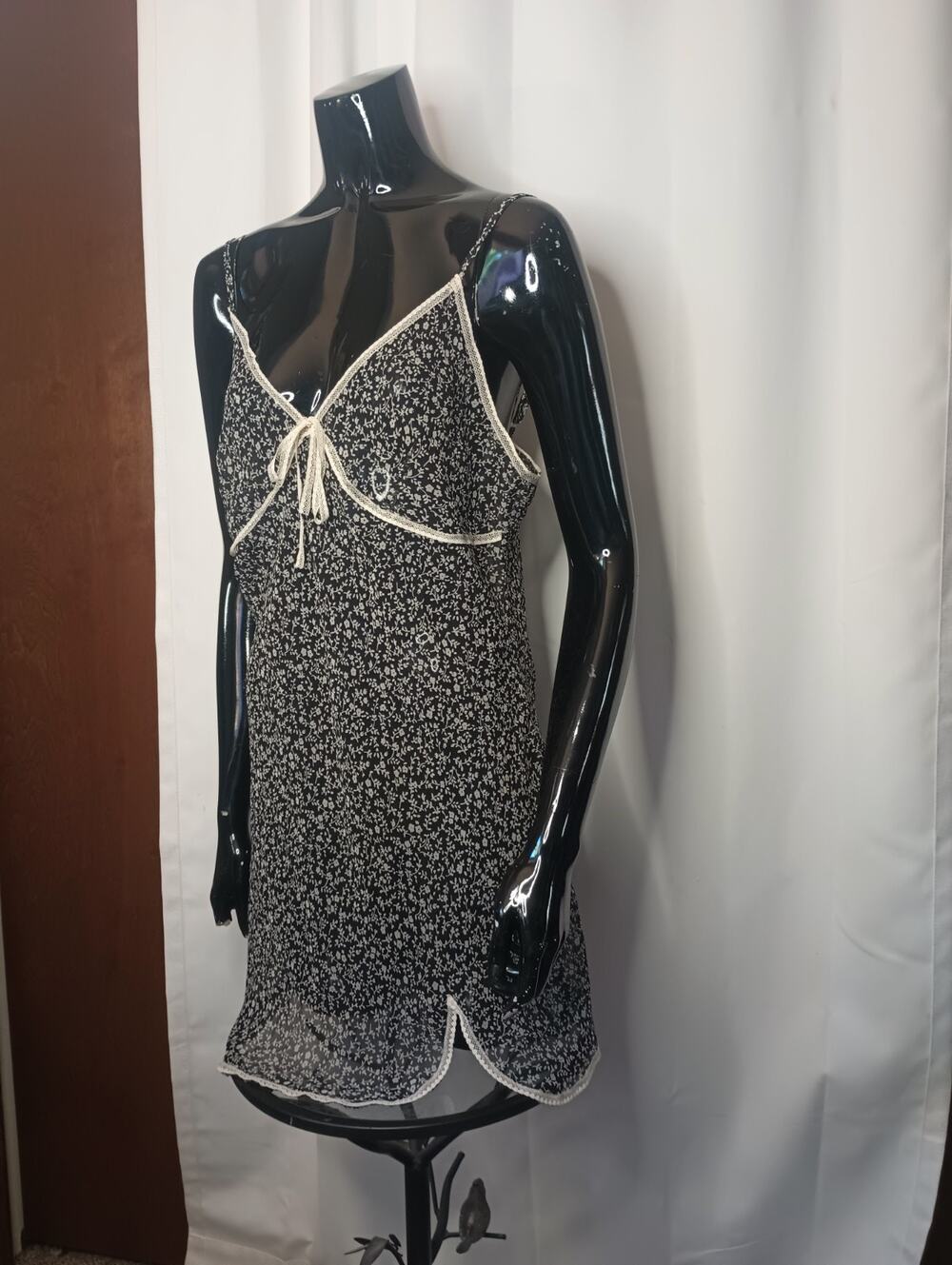 Vtg Jones New York Y2K Coquette Fairy Babydoll Chemise Slip Dress L Sheer Floral
